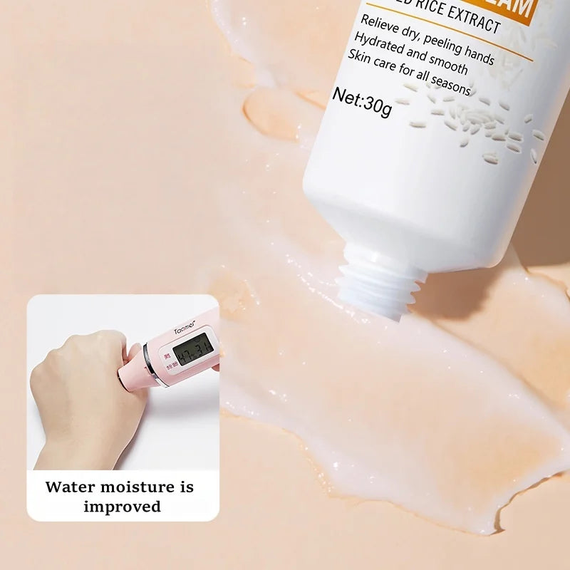Rice Hand Cream, Containing Rice Extract, Moisturizes and Nourishes Without Making the Skin Greasy, Deeply Nourishes, Has a Delicate Texture, Hand Care, Seasonal Maintenance, Portable Packaging, Easy to Carry