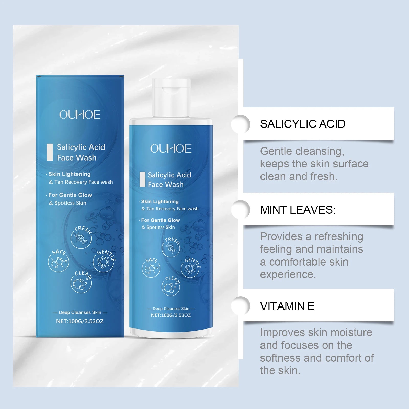 Salicylic Acid Facial Cleanser Acne Treatment Moisturizing Oil Control Skincare Face Wash Cleansing Pore Hydrating Skin Care
