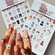 2pcs/Set Happy Dog Nail Decorative Stickers 5D Embossed Cute Cartoon Corgi Pomeranian Puppy Nail Decals DIY Animal Manicure Deco