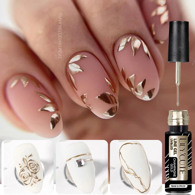 LILYCUTE 5ml Super Bright Silver Metallic Painting Liner Gel Nail Polish Drawing Stripe Graffiti Mirror Pull Line UV Gel Varnish