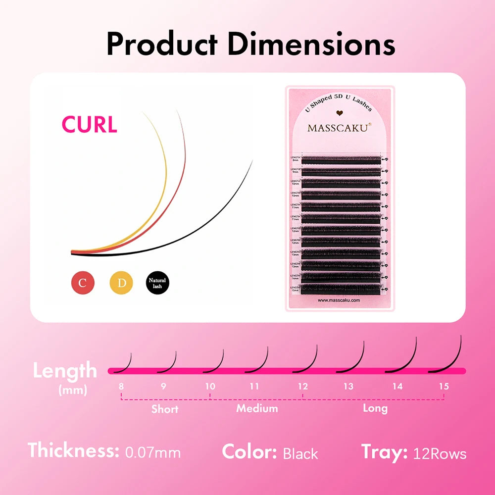 MASSCAKU C/D U-Shaped 3D/4D/5D/6D/8D/10D Mix 8-15MM False Eyelashes Professional Handmade Natural Volume Lashes Supplies