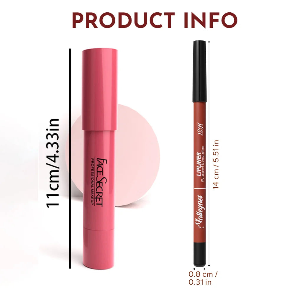 2Pcs/Set Lip Liner + Lipstick Pencil Lip Combo Set, Matte Velvet Lipstick, Long Lasting Smoothness Waterproof Cosmetics