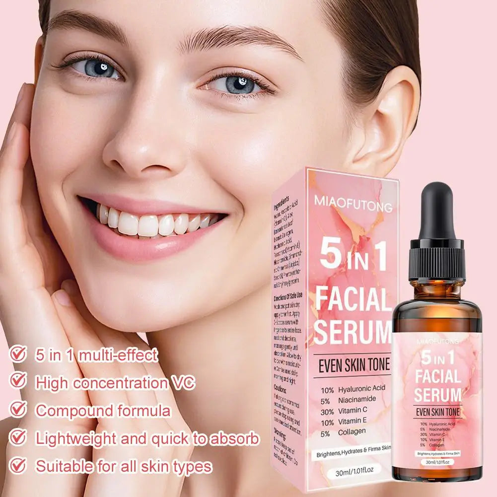 5-in-1 Face Serum Collagen Vitamin C Moisturizing Brightening Essence Skin-Firming Multi-Effect Essence Face Skin Care