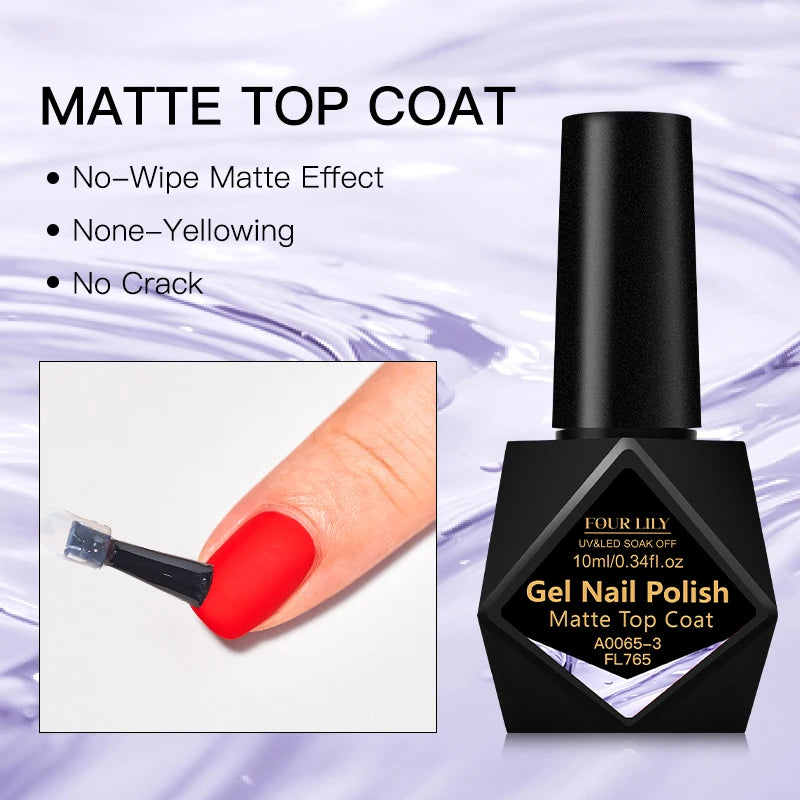 FOUR LILY 10ml Base Gel, Top Coat, Matte Top Coat Functional Nail Care Long Lasting UV/LED Varnish Gel Nail Polish Manicure