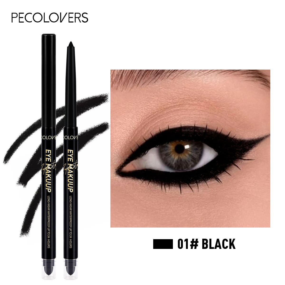 Dual-ended Black Gel Eyeliner Pencil, Waterproof Long-lasting Easy To Apply, Soft Cotton Head Eyeliner Pen, Smooth Eyeliner Pen