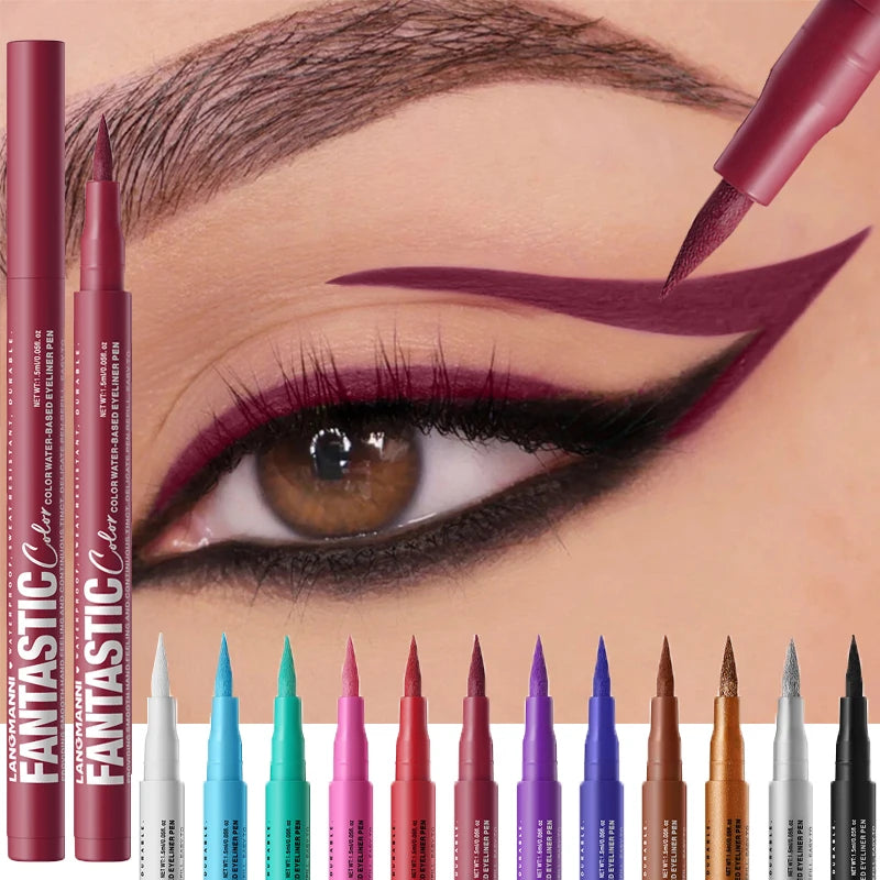 Matte Dark Purple Red Eye Liner Makeup White Liquid Eyeliner Quick-Drying Waterproof Eyeliner Pencil Long-Lasting 12 Color Eyes