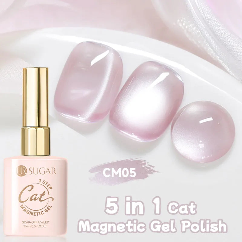 UR SUGAR 5-in-1 15ml Cat Magnetic Gel Polish 1-Step No Base No Top Coat Dry UV LED Nail Gel Long Lasting Easy Apply