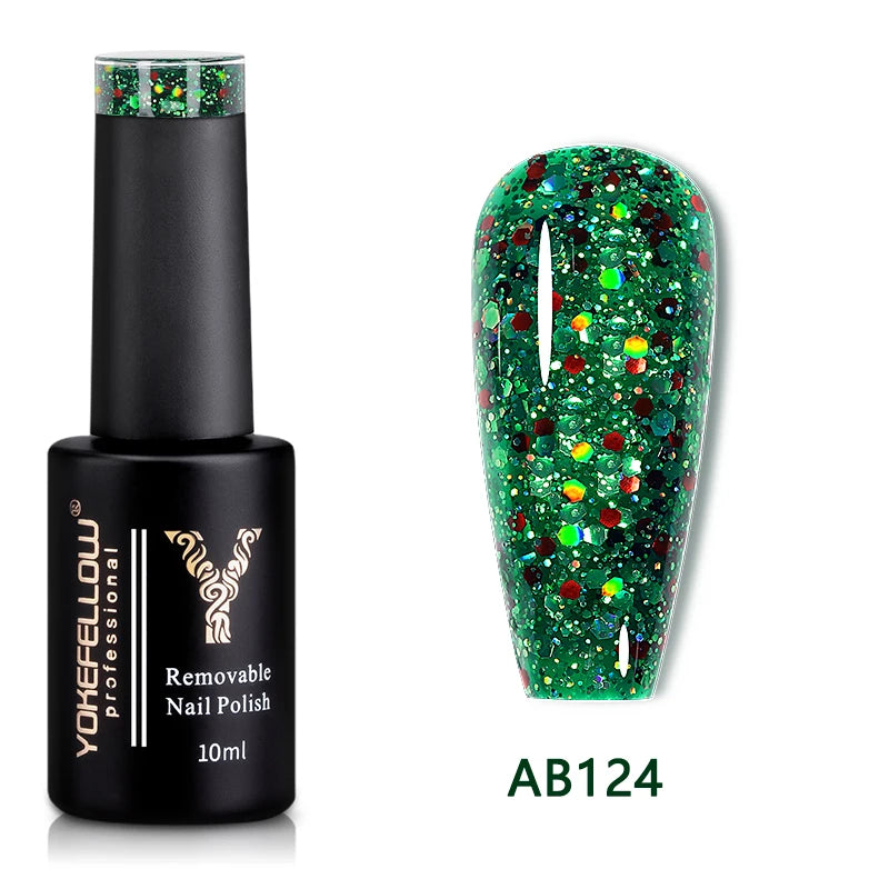 2024 New YOKEFELLOW 10ML Reflective Glitter Gel Nail Polish Soak Off UV Gel Varnish Colorful Nail Gel Polish For Manicure