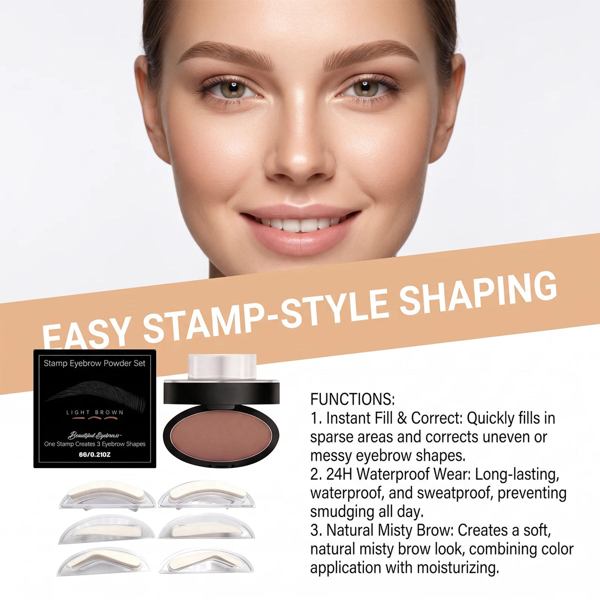 Eyebrow Stamp Powder Set for Beginners Fill Eyebrow Shape Waterproof Quick Makeup Brow Stamps Eye Brow Tint Makeup Tools