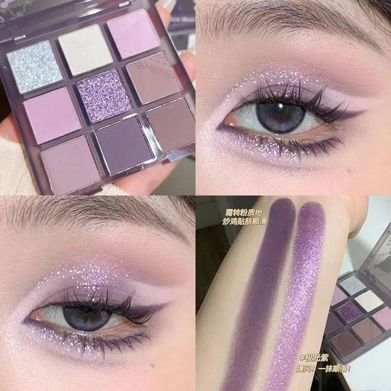 9 Colors Punk Smokey Matte Glitter Eyeshadow Palette Shimmer Eye Shadow Makeup Palette Cool Toned Gray Black Eye Pigment Palett