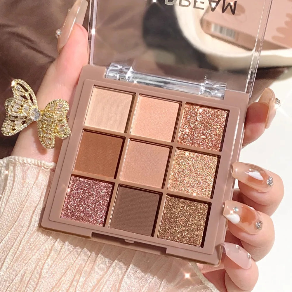 Matte Shimmer Eyeshadow Palette 9 Colors Waterproof Long Lasting Natural Nude Makeup Cocoa Brown Korean Style