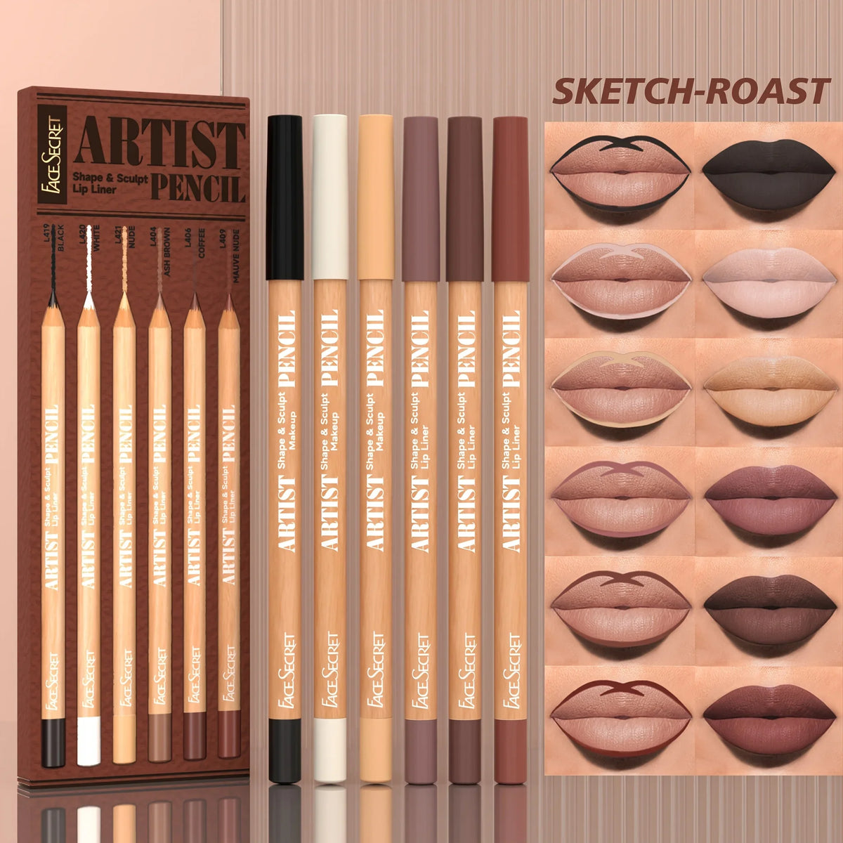 6pcs Long-Lasting Velvet Matte Lip Liner Pencils Set | Non-Drying & Filling Lips | Versatile Shades for All Light Beige Types