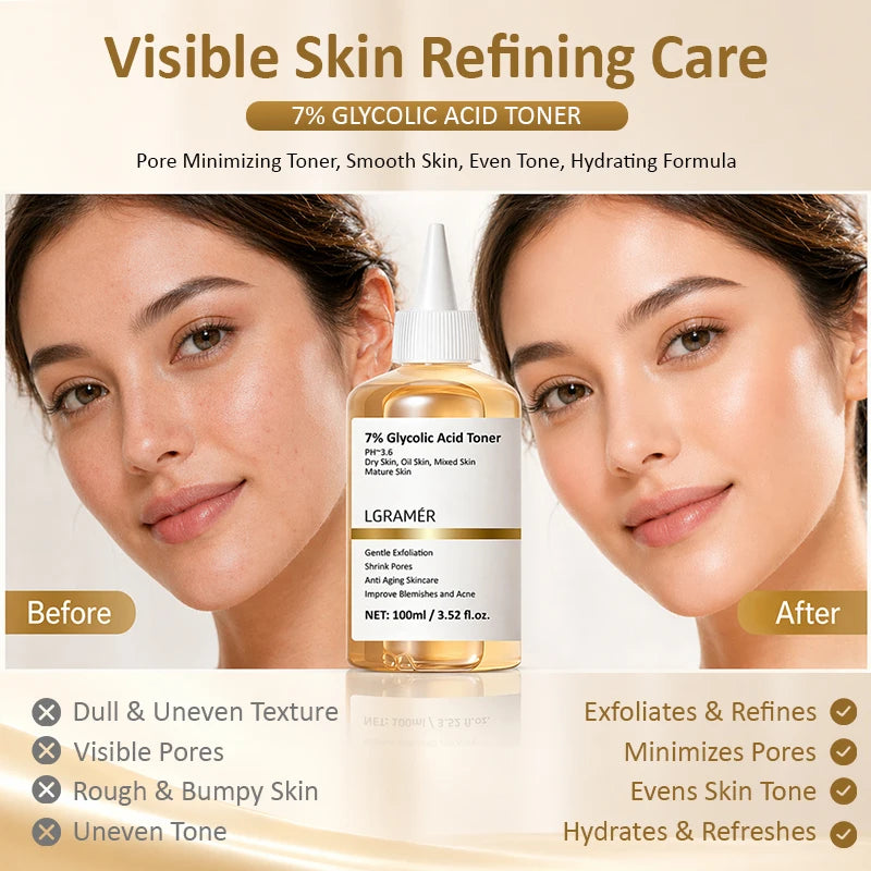 7% Glycolic Acid Exfoliating Toner,Exfoliating Facial Toner,Pore Minimizing Toner,Smooth Skin, Even Tone,Hydrating Formula 100ml