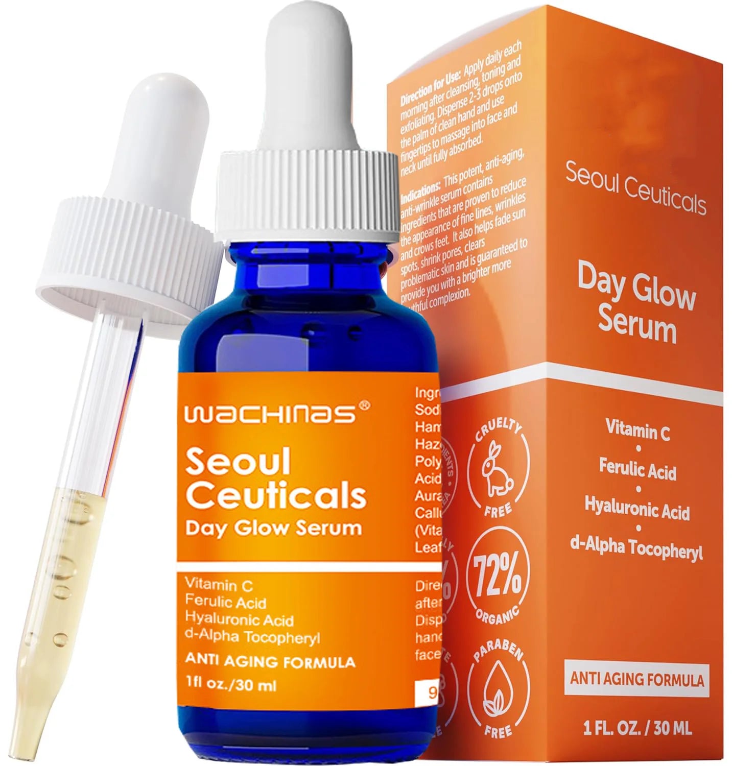 Skin Care 20% Vitamin C Hyaluronic Acid Serum + Ferulic Acid - Potent Anti Aging, Anti Wrinkle Brightening Serum for Dark Spots