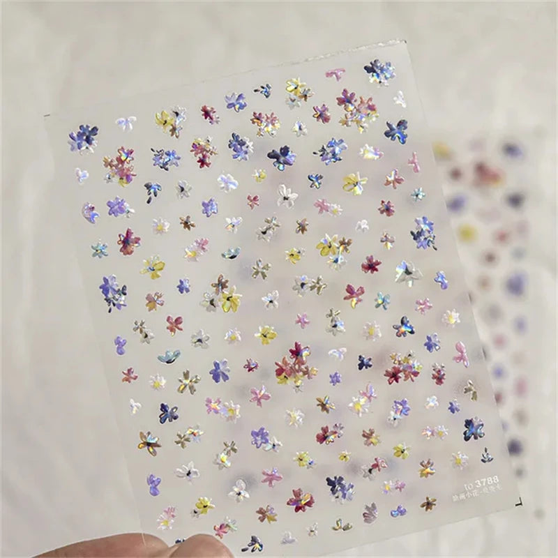 1Pcs Lovely Cat Green Potted Plant Flowers Nail Stickers 5D Reliefs Self Adhesive Nail Art Stickers Manicure Decorations Decals