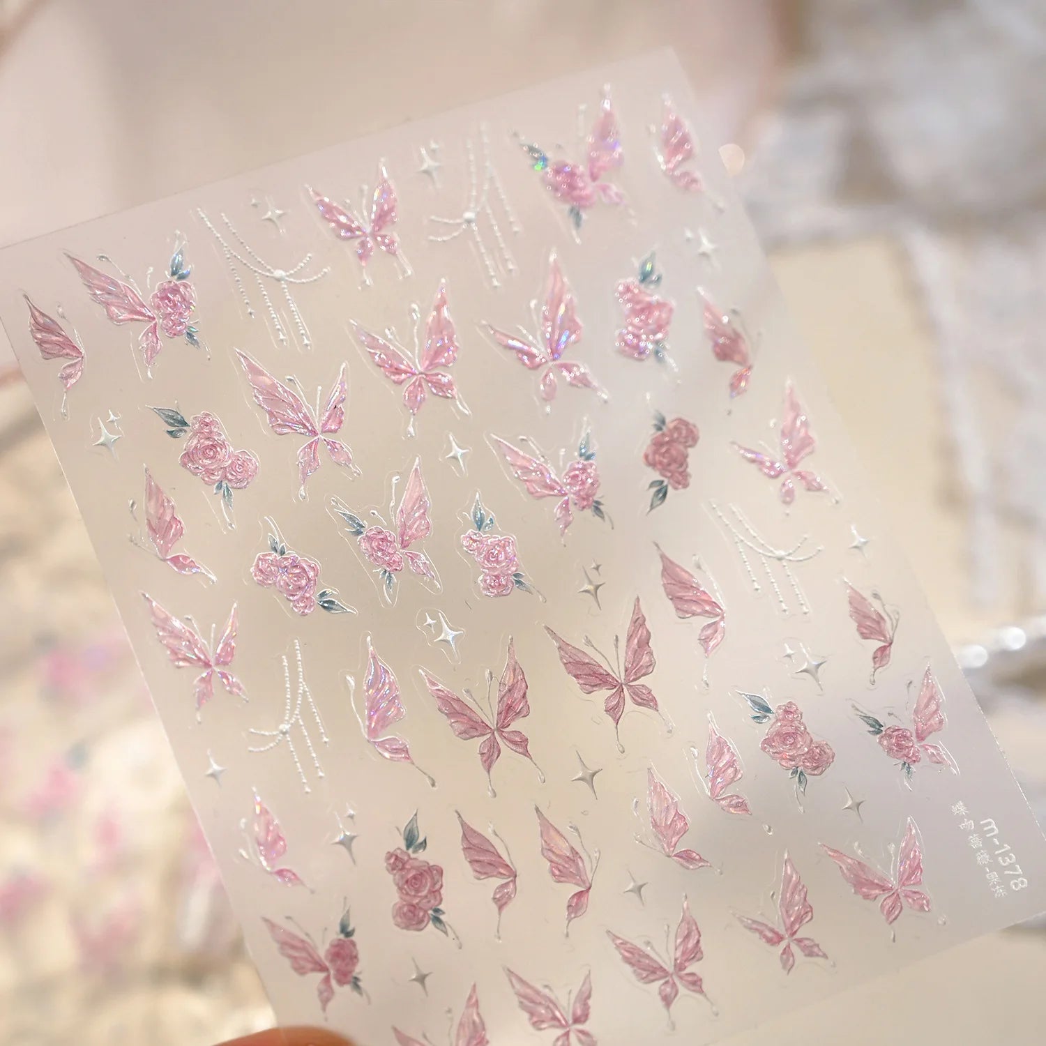 5D Black Silver Dream Thorn Clover Thorn Leaf Silver Spiral Pink Diamond Flower Silver Star Nail Art Stickers Embossed Decals