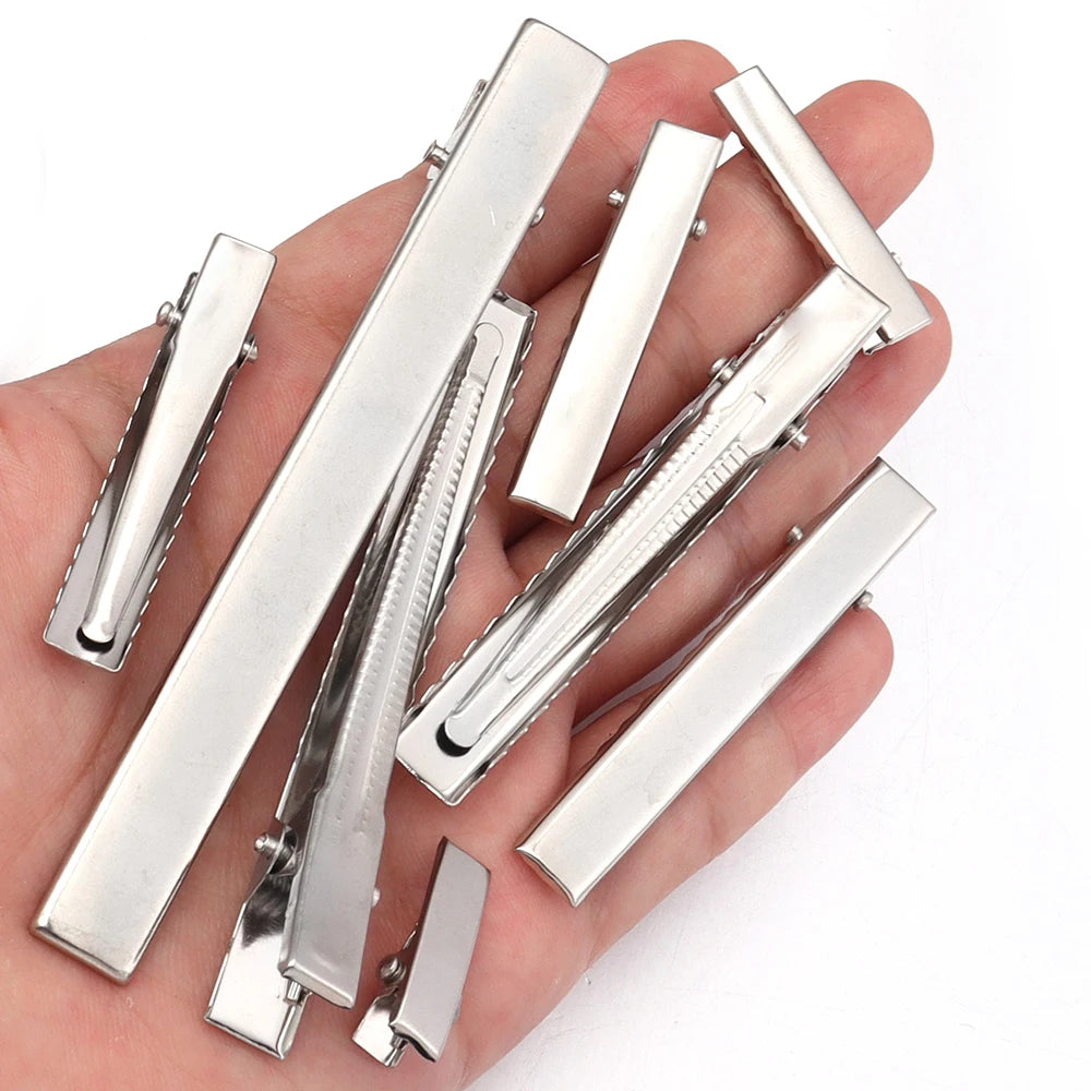 20-50pcs 20/32/40/45/55/65/75/98mm Metal Flat Single Prong Alligator Hairpin Clip Base DIY Hair Clip Jewelry Making Accessories