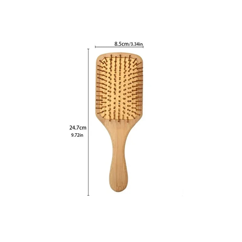 Natural Bamboo Air Cushion Hair Brush, Anti-Static Scalp Massage Detangle Comb