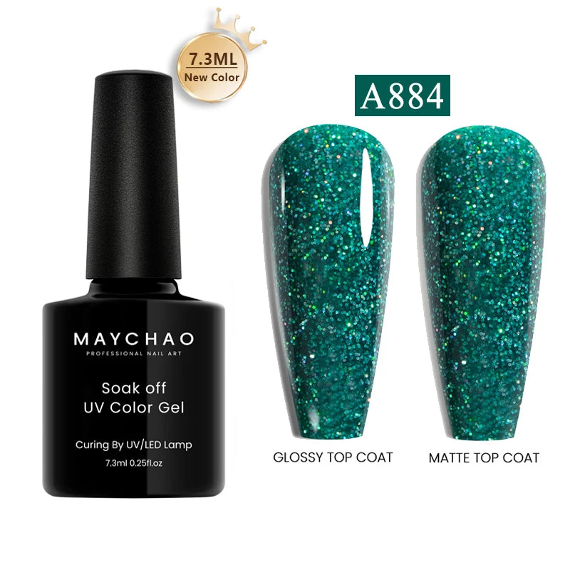 MAYCHAO Glitter Gel Nail Polish 7.3ml Semi-permanent Sequins Shiny Gel Base Top Coat Soak Off UV LED Varnish Nail Art Decoration