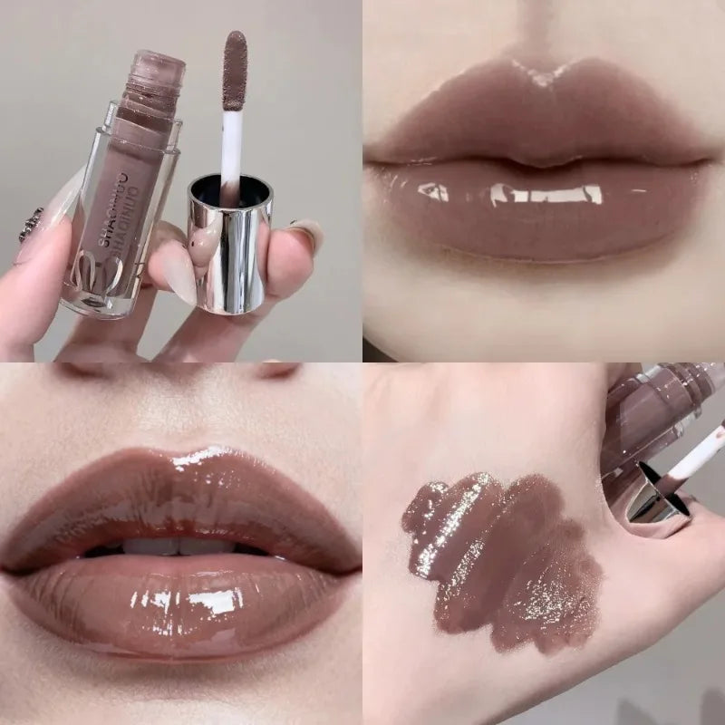 Black Gothic Lip Gloss Mirror Moist Matte Gothic Pure Black Silver Fine Flash Lip Glazed Low Saturation Lasting Lip Tint Makeup
