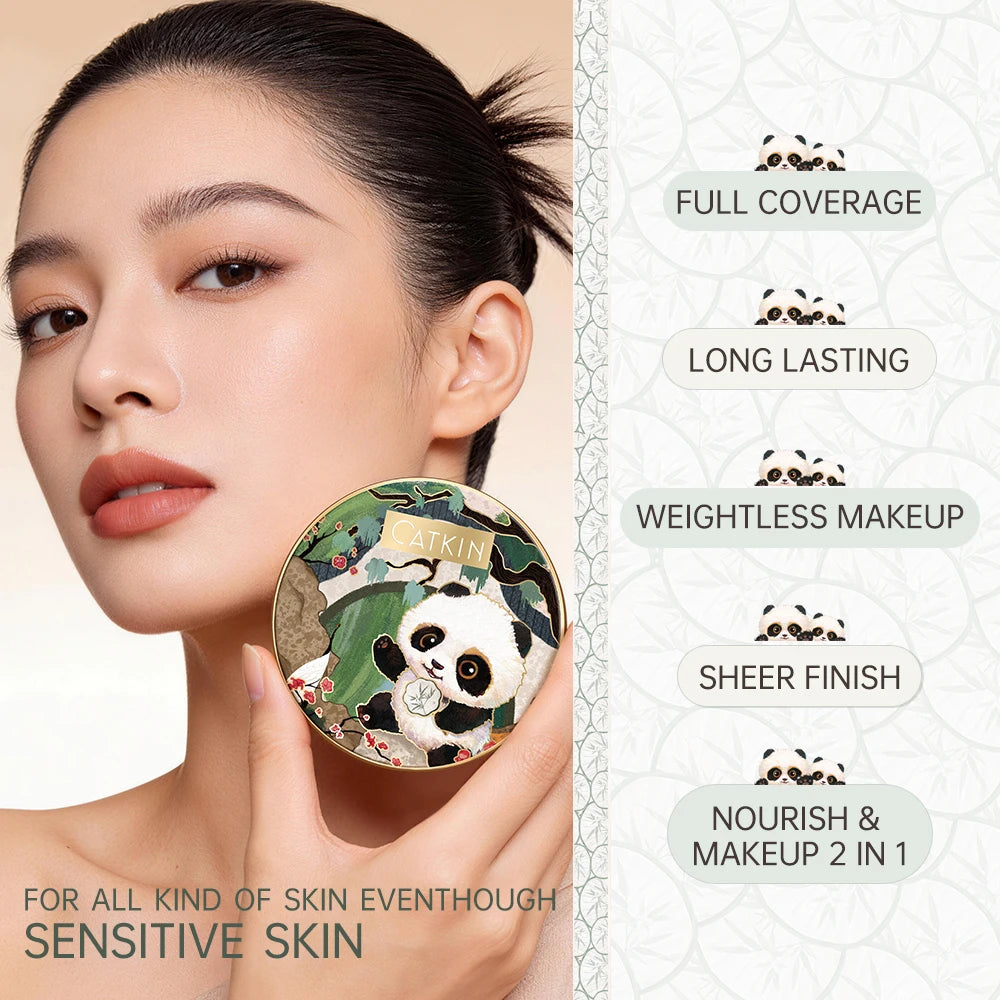 Panda Land Full Coverage Cushion Fondation, Breathable Hydrating Nourishing Poreless Face Makeup Save for Sensitive Skin