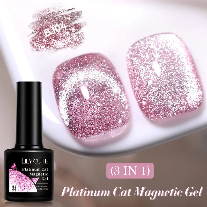 LILYCUTE 7ML Ocean Blue Cat Magnetic Gel Nail Polish Sparkling Glimmer Gel Polish Semi Permanent UV Magnet Gel Varnish Nail Art