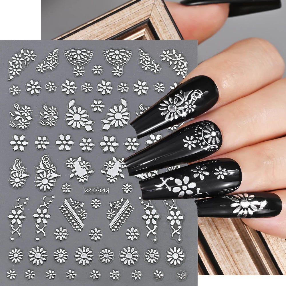 1pc Y2K-Inspired 3D Metallic Nail Stickers Geometric Marble & Bronzing Designs Nail Sliders Self-Adhesive Sparkling Manicure DIY