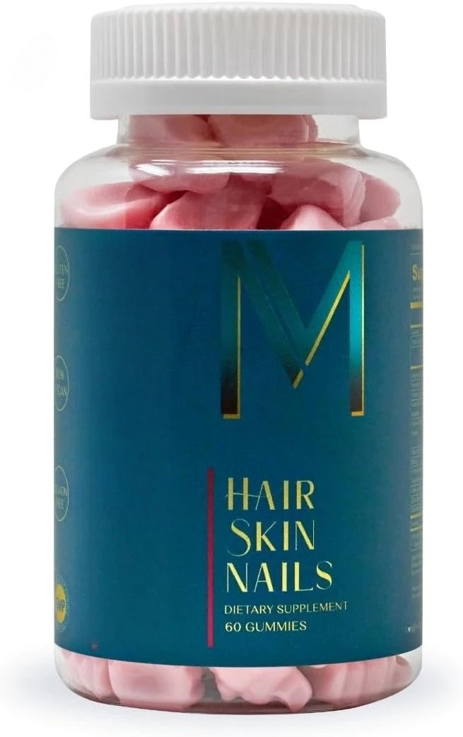 Hair Skin Nails Gummies with Biotin and Zinc, Vitamins A C D2 and E, plus B6 and B12 for radiant healthy skin, 60 Gummies