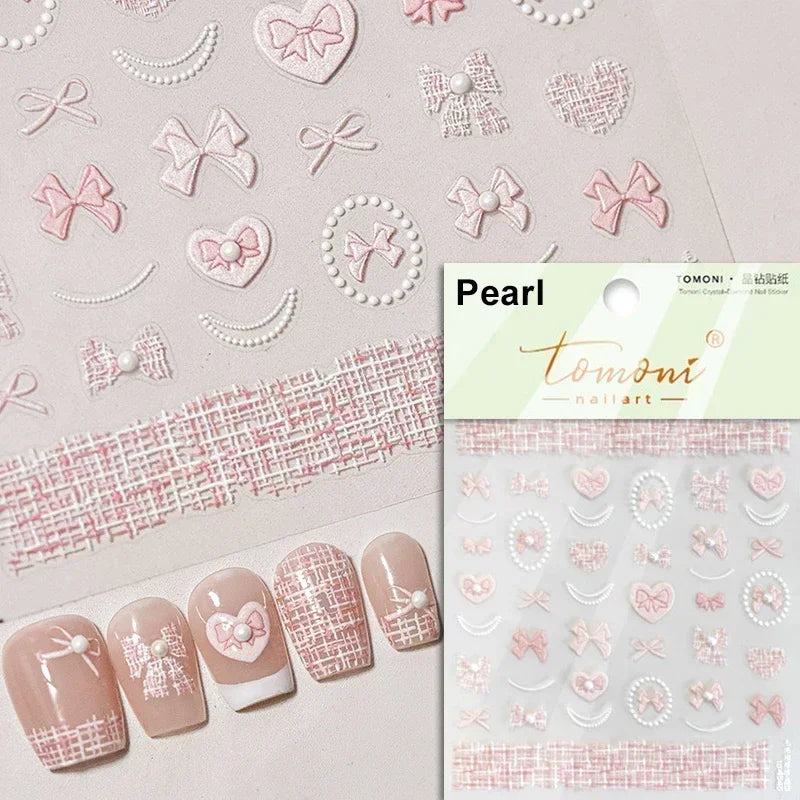 1pcs Elegant 5D Pearl Lace Wave Nail Art Stickers Exquisite White Lines Nail Decoration Decals DIY Self Adhesive Transfer Slider