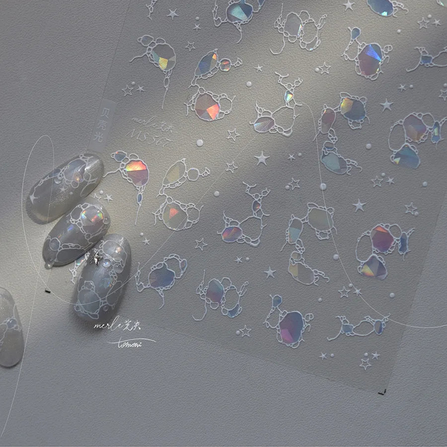 Shiny Blowing Bubble Nail Decorations Stickers 5D Shell Light Love Cat Bubble TransferSlider Sticker DIY Summer Manicure Decals