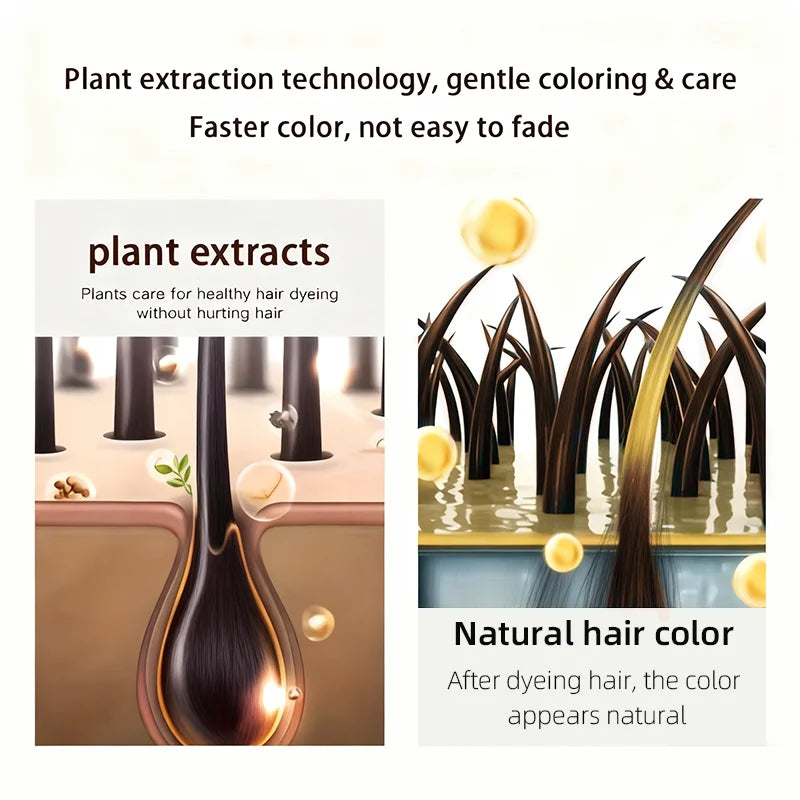 YUITIKUE Brown Hair Dye Shampoo 100ml - Plant Extract Formula, Covers Gray Hair, Natural Color, No Damage, 4-in-1 Care
