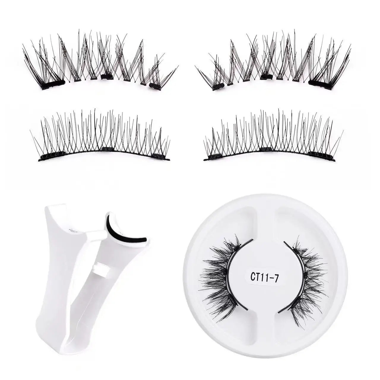 New 1 Pair Magnetic Eyelashes Handmade 3D Fluffy Faux Mink Lashes Reusable Natural False Eyelashes Magnetic Tweezers Makeup Set