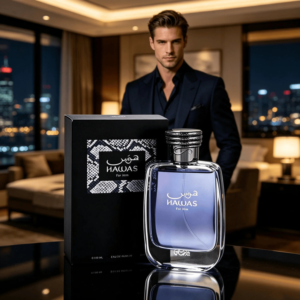 Rasasi Hawas for Him Eau De Parfum Spray 100ml,Long‑Lasting Fresh Aquatic Woody Masculine Fragrance,Luxury Arabian Men Perfume,Premium Scent Gift For Gentlemen Daily Wear