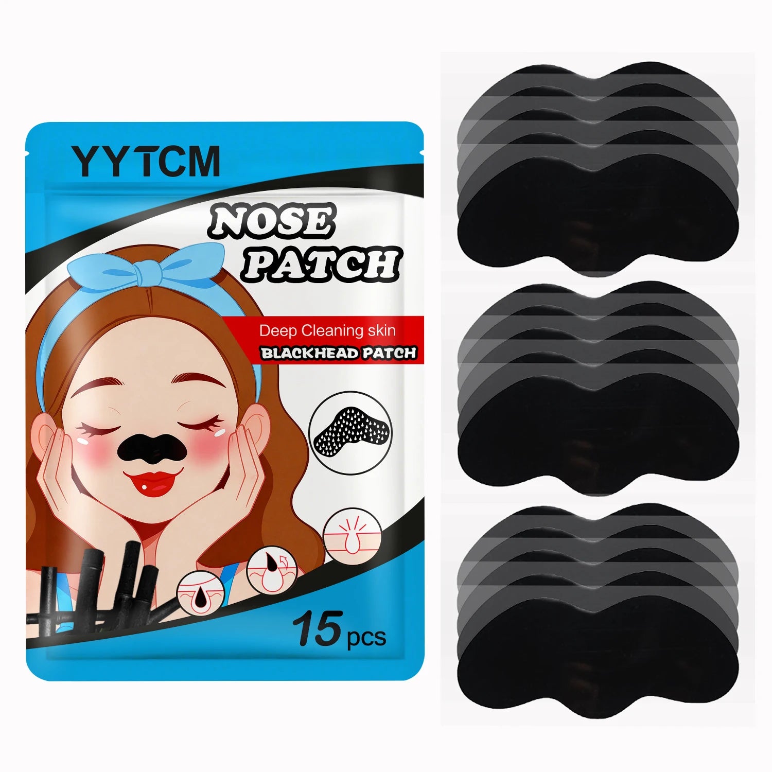 Blackhead Nose Patch, Charcoal Face Nose Mask Deep Cleansing Blackhead Removal Comedone Peel Off Mask 15Pcs/Bag