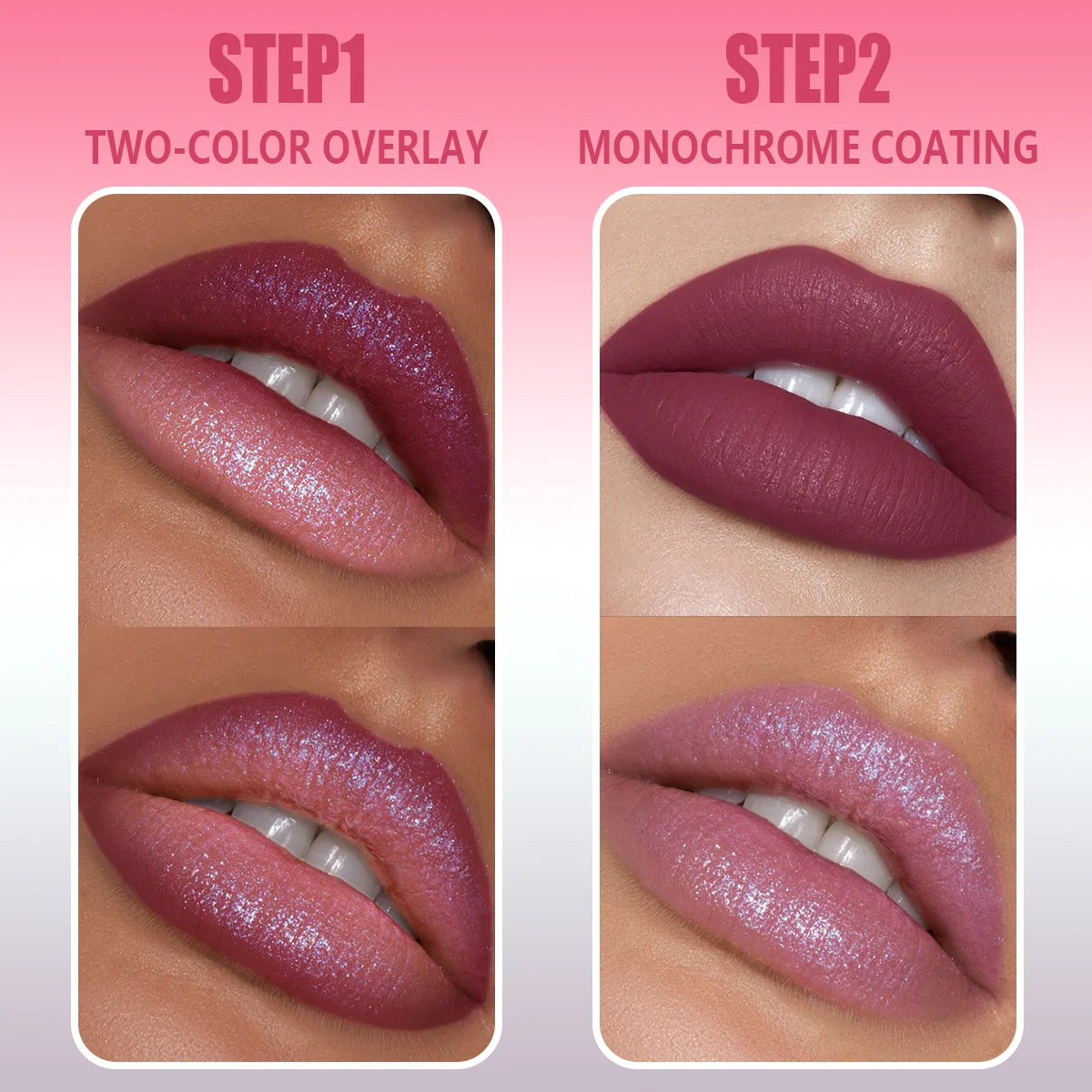 1PC Sexy Glitter Two-tone Lipstick Matte Lipsticks Cosmetics Easy to use Lip Tint Makeup Lip Rose Red High Pigment Lip Glaze