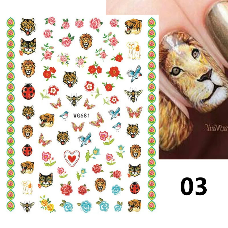 Press on Nails Tiger Symbol Nails Decals Design Fierce Wild Animal Leopard Decoration Manicure Stickers Nails Accessories Tools