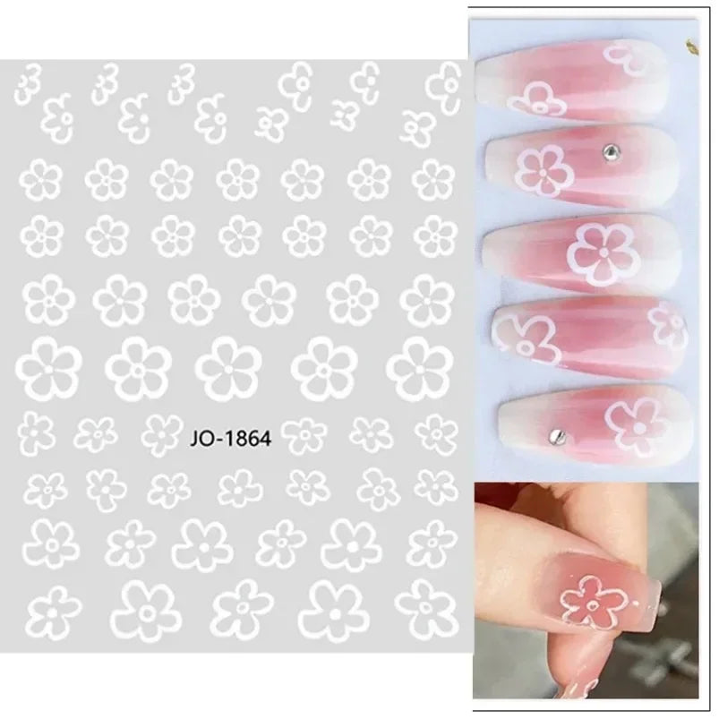 Cherry Blossom 3D Nail Stickers White Flower Petals Nail Art Decals Elegant Wedding Design Spring Sakura Manicure Slider Decor