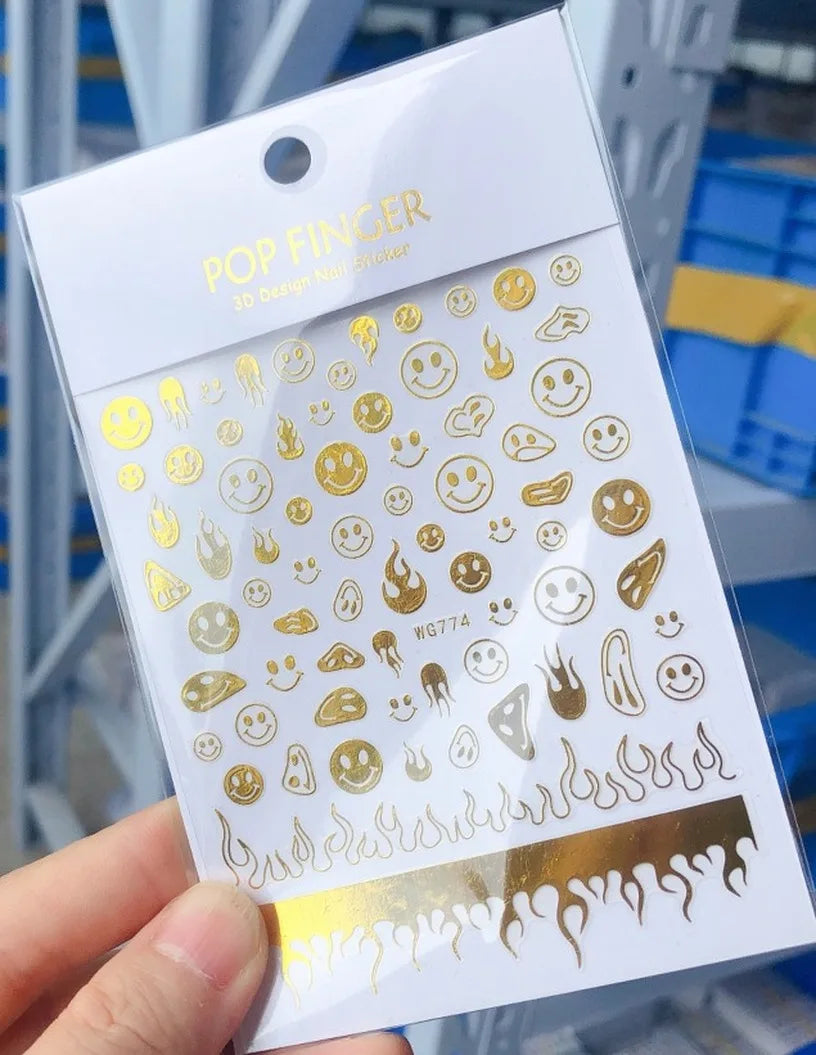 3D Yellow Smile Nlail Art Stickers Nail Decals for Nails Smile Face Manicure Japanese Design DIY Cute Nail Decals Accessories