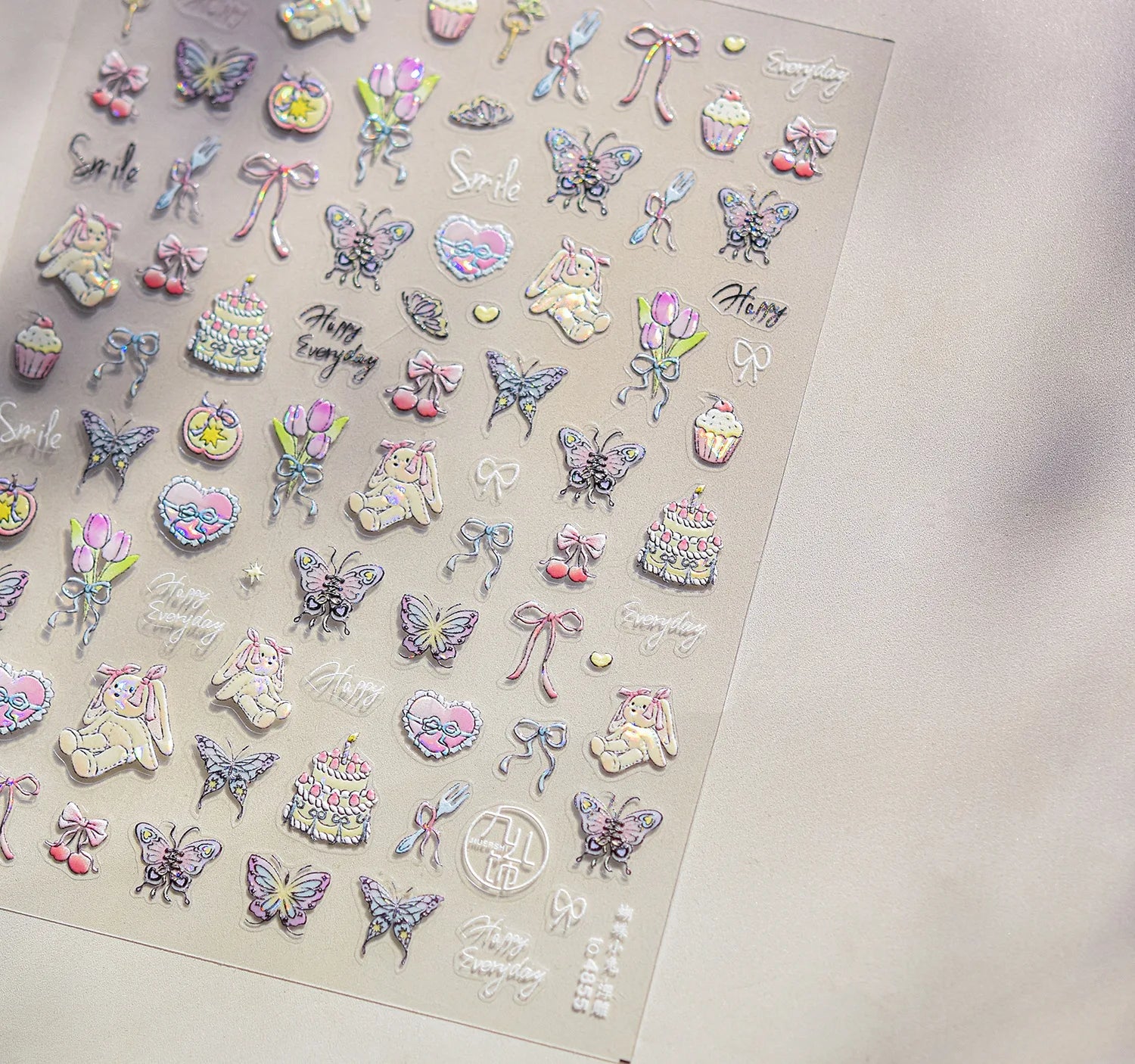 1pcs Japanese Cute Graffiti Lines Nail Art Stickers 5D Embossed Butterfly Rabbit Nail Art Accessory Stickers Self Adhesive Decal
