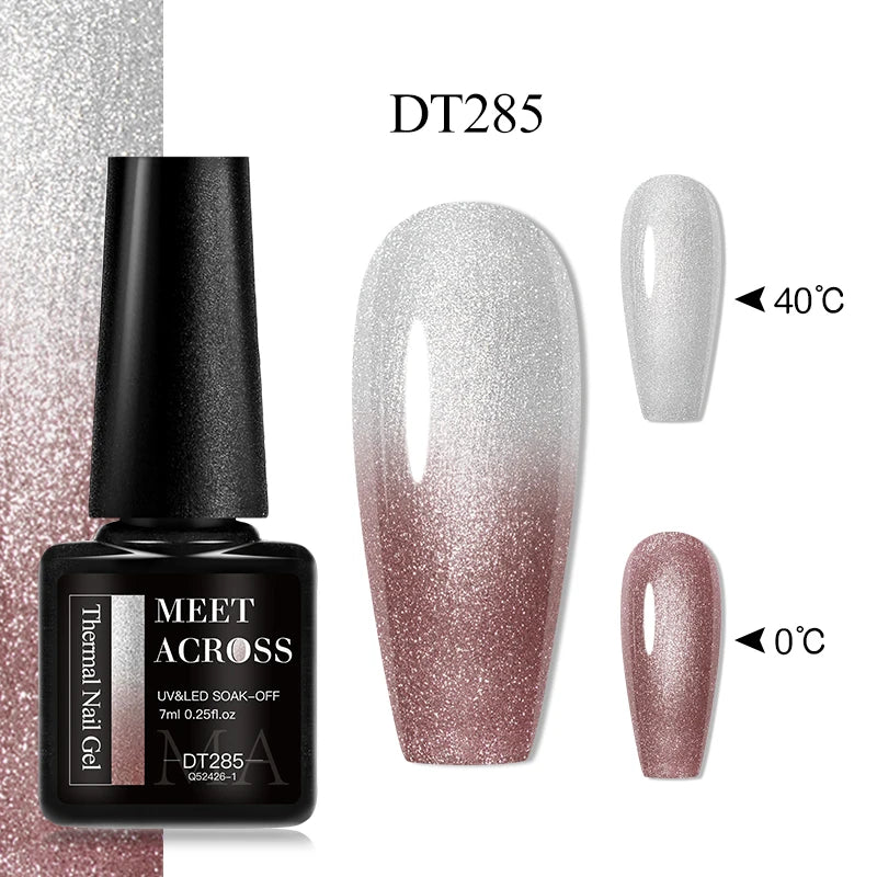 MEET ACROSS 7ml 36Colors Glitter Thermal Gel Nail Polish 3 Colors Changing Soak Off Gel Winter Semi Permanant Nail Art Varnish