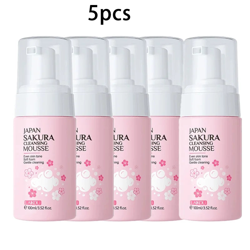 LAlKOU Japan Sakura Cleansing Mousse Facial Cleanser  Shrink Pores Deep Clean Oil Control Moisturizing Skin Care 100ml