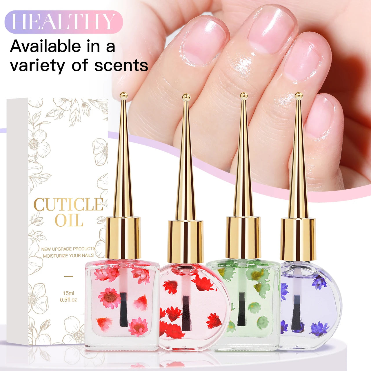 IDOL COLOR 15ml Cuticle Oil Nail Care Cuticle Vitamins Organic Nails Natural Oil Scented Cuticle Oil with Real Flowers