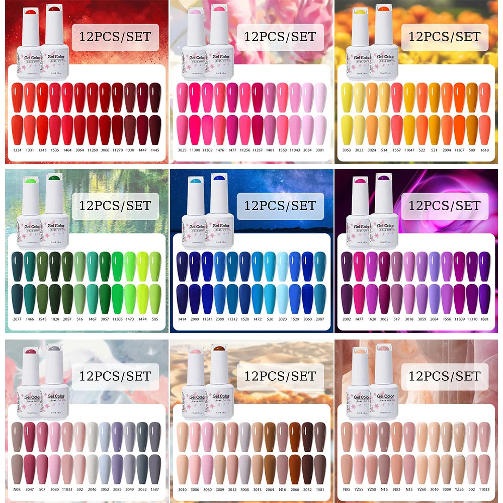 Clou Beaute 12pcs Gel Nail Polish Manicure Set Color 15ml White Glass Bottle Nail Art Kit Vernis Semi Permanent Nail Art Varnish