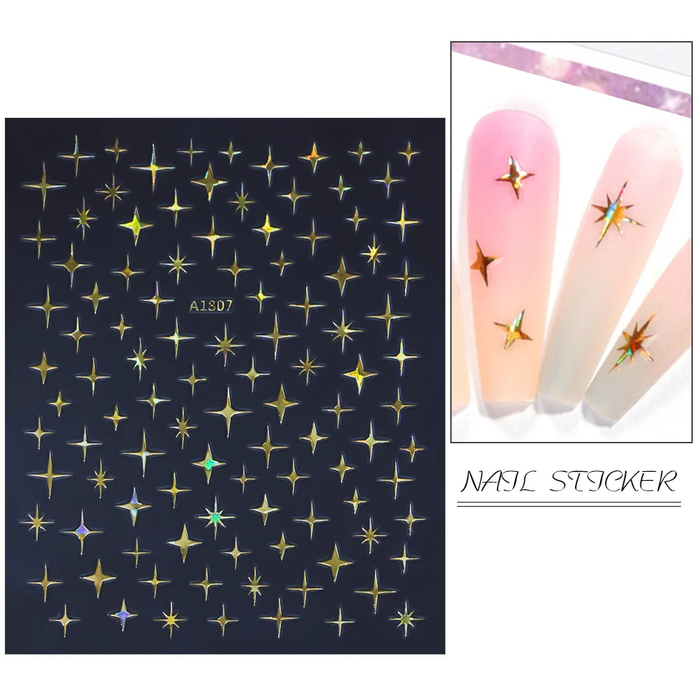 1pcs Star-Themed Nail Art Stickers 3D Self-Adhesive Plastic Decals With Glitter Finish Anime Rectangle Shape Ideal For DIY Nails