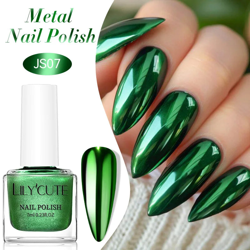 LILYCUTE 7ML Super Bright Silver Metallic Nail Polish No Need Lamp Quick Dry French Style Glass Bottle Manicure Nail Art Varnish