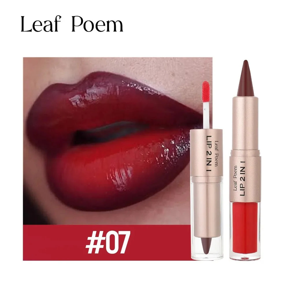 Pink Brown Tapered Lip Liner Contour Pencil Double Head Mirror Plumping Lip Glaze Crystal Lip Gloss Sexy Red Lips Tint Makeup