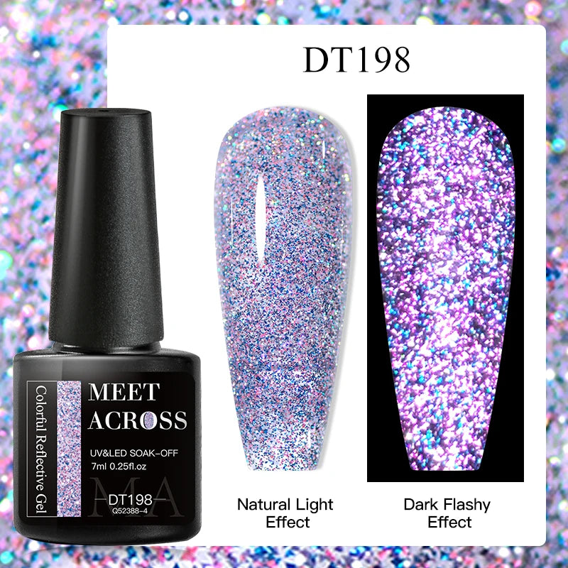 MEET ACROSS 7ml Reflective Glitter Gel Nail Polish Pink Green Purple Sparkling Soak Off UV Gel Polish for Manicure DIY Nail Art