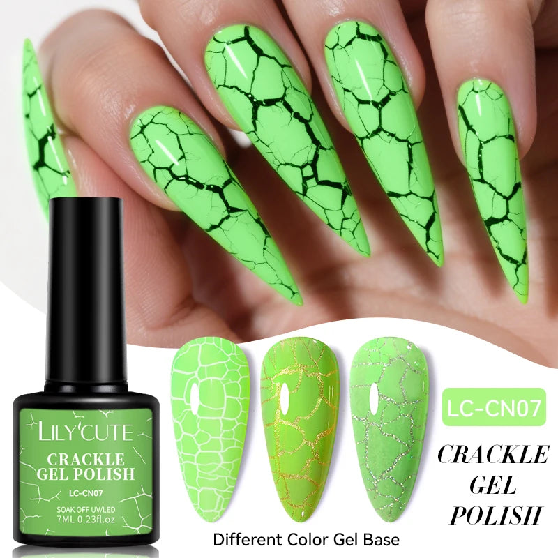 LILYCUTE 7ml Crackle Gel Nail Polish Cracking Nail Gel Quick Dry Nail Art Varnishes Hybrid Semi Permanent Soak Off Base Top Coat