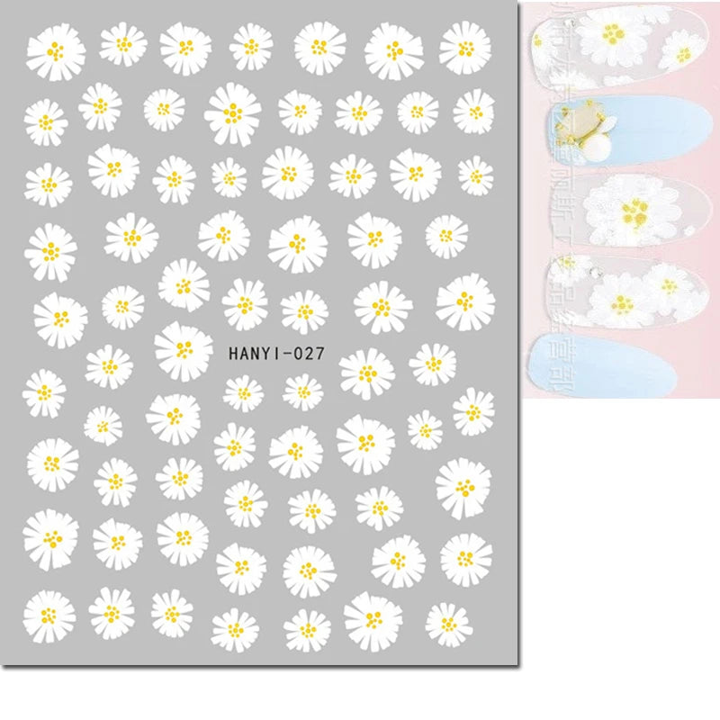 3d Nail Art Decals Geometric Lines Daisy Sunflowers Letters Adhesive Sliders Nail Stickers Decoration For Manicure