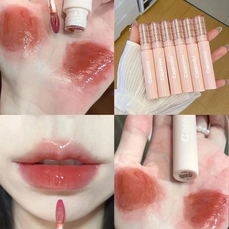 Cherry Pink Mirror Water Lip Gloss Lip Glaze Transparent Glass Lip Oil Waterproof Liquid Lipstick Nude Brown Clear Tint Makeup